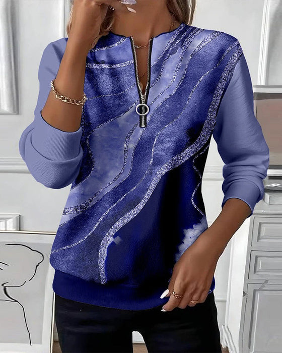 Sweatshirt Med Halv Glidelås Og Vintage-Trykk