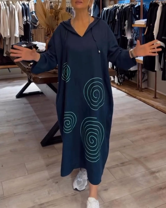 Kjole Med Hette Langermet Løs