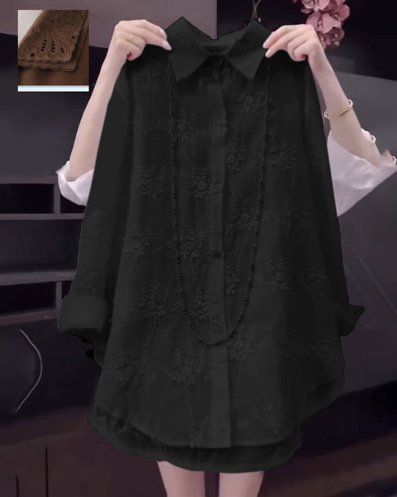 Skjorte Ensfarget Brodert Dropped Shoulder