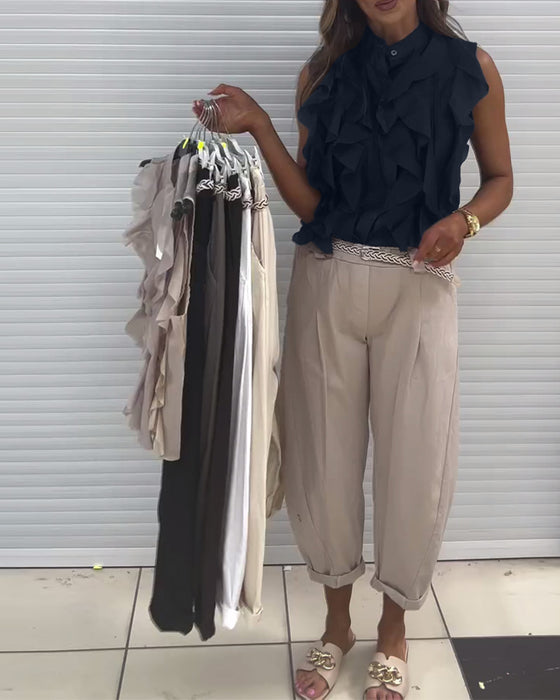 Tank Top Designer Ruffle Ermeløs