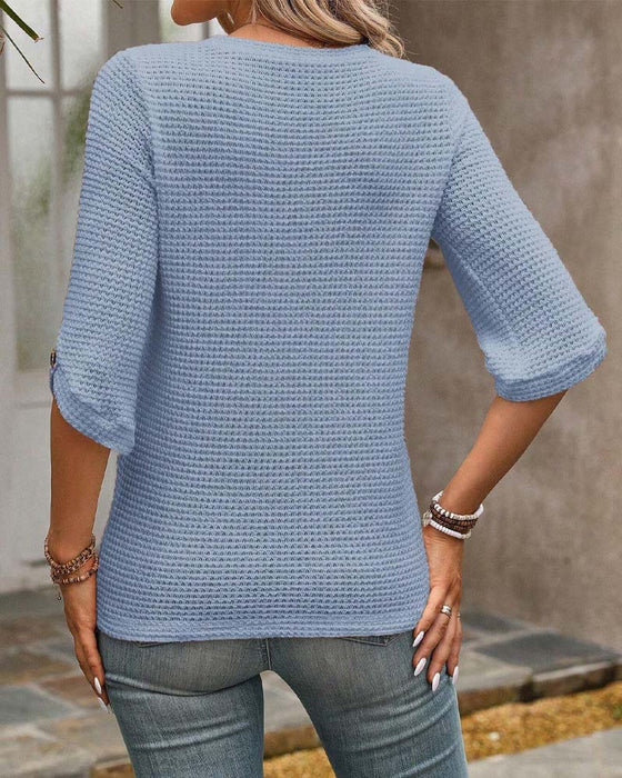 Topp Vaffelmønster Ensfarget Rund Hals