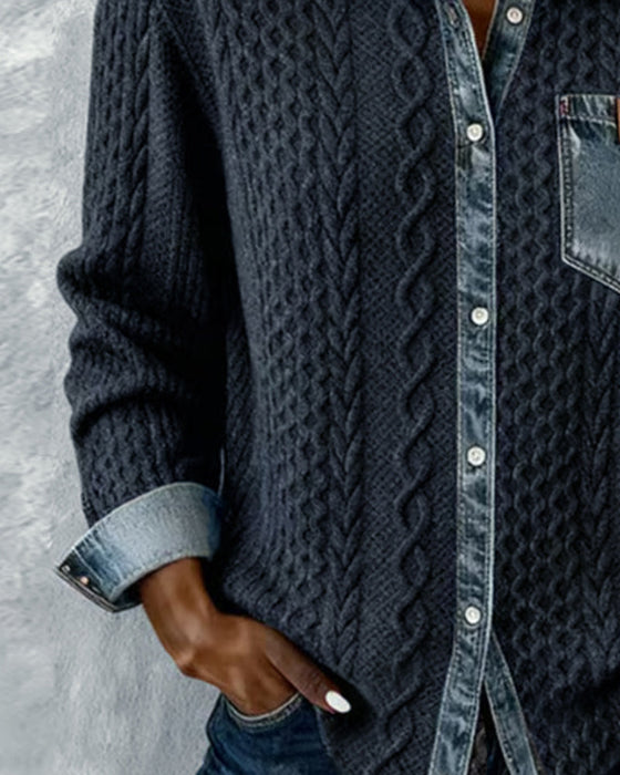 Langermet Skjorte Med Denim-Lappverk