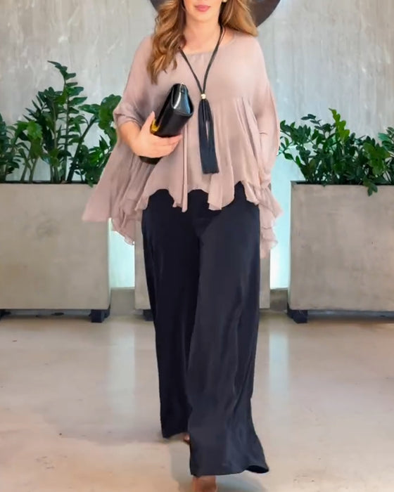 Bluse Med Elegant Ensfarget Stil