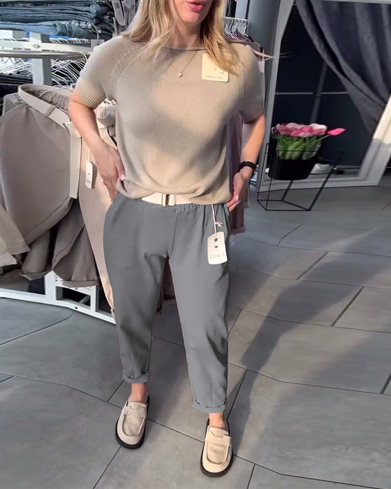 Bukser Ensfarget Casual Rett