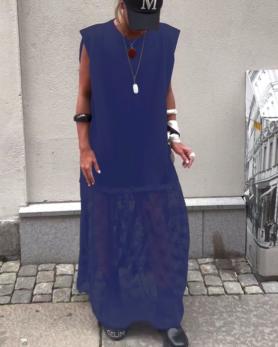 Ermeløs Mesh Patchwork Kjole