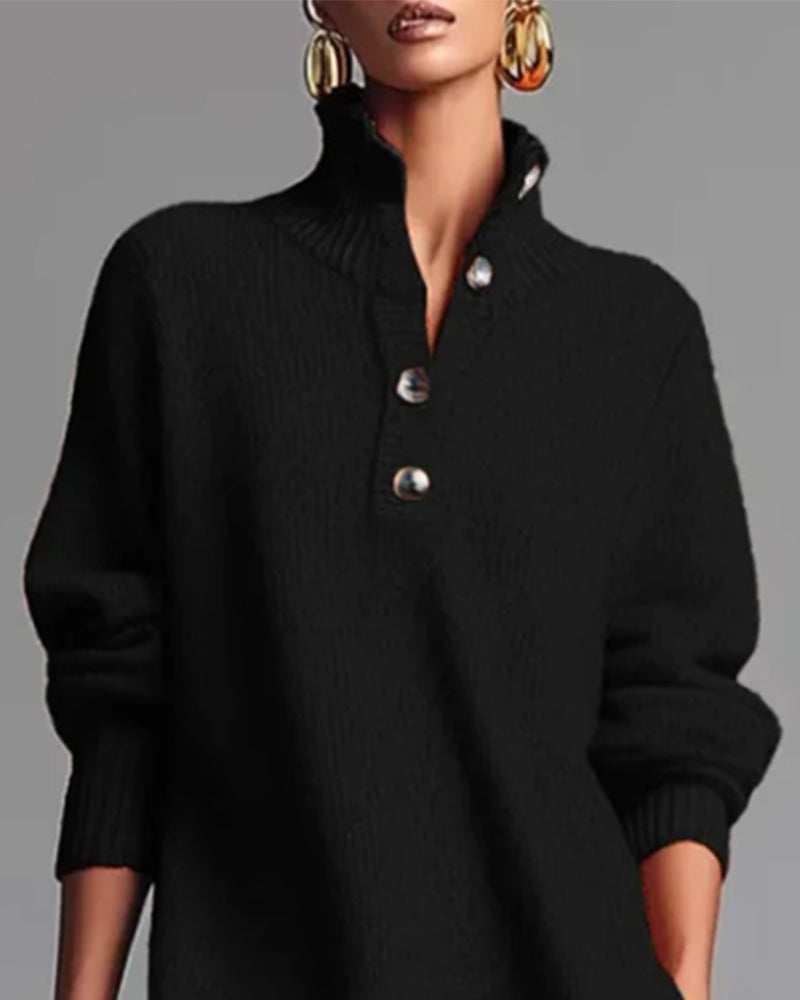 Helfarget Kjole Med Knapper Og Høy Hals