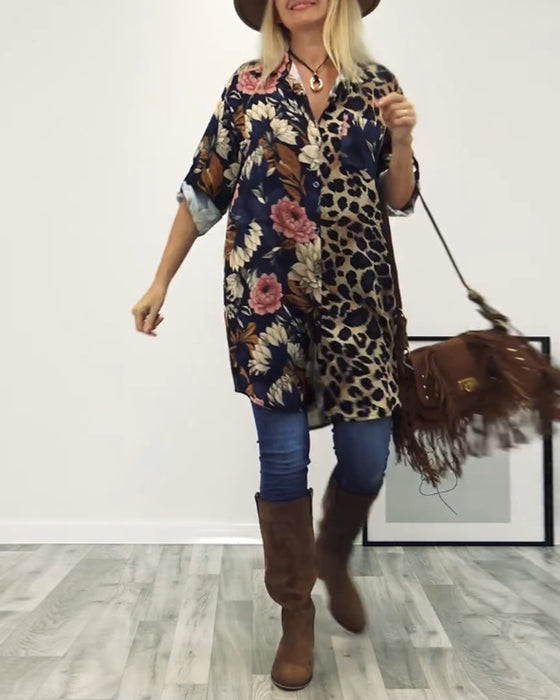 Lapel-skjorte med leopardmønster