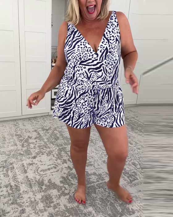 Slim Fit Badedrakt Med Zebra Mønster