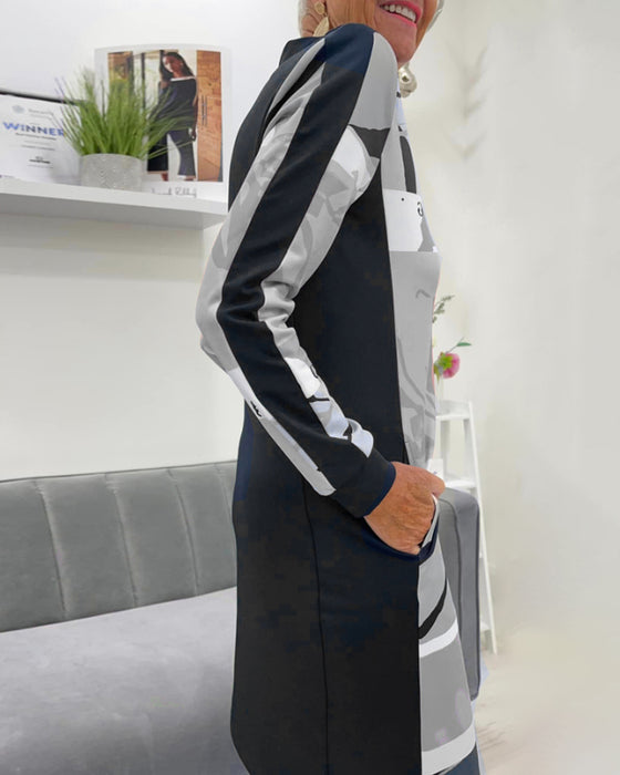 Langermet lomme med glidelås i fargeblokkkjole