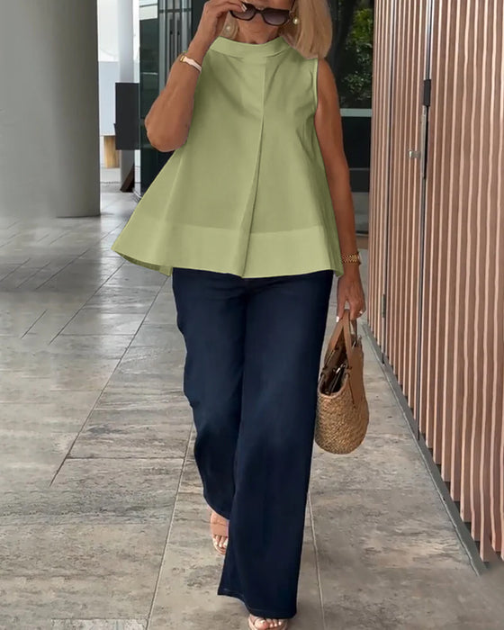 Bluse Ermeløs Ensfarget Enkel