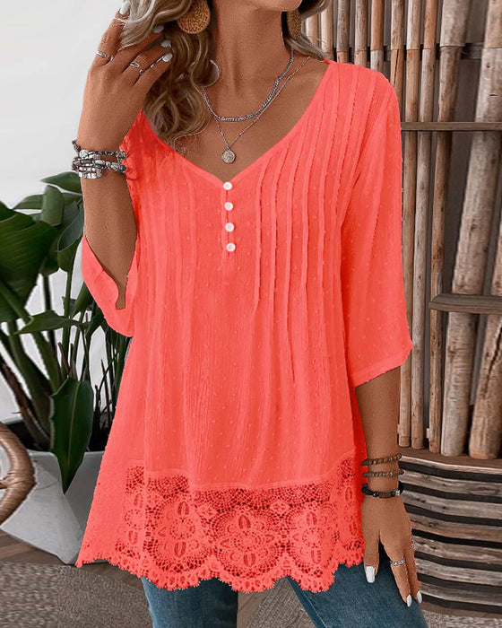 Ensfarget patchwork topp casual