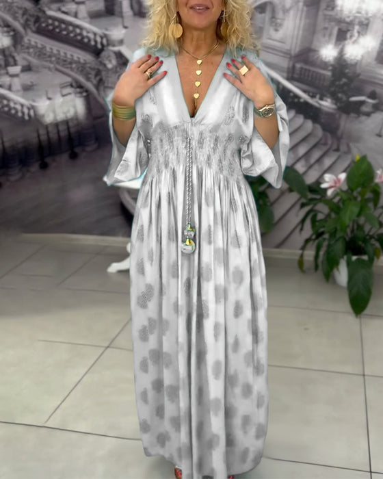 Kjole Løs Ferietrykk Midje Maxi