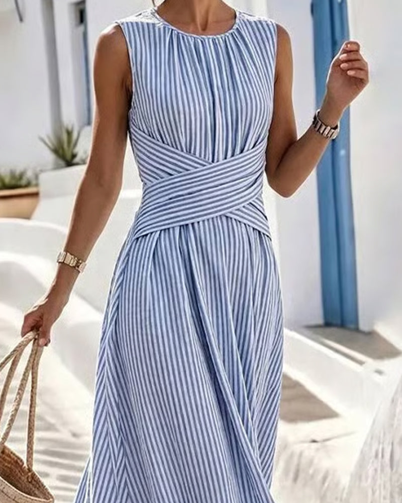 Kjole Stripe Twist Midje Ermeløs Lang