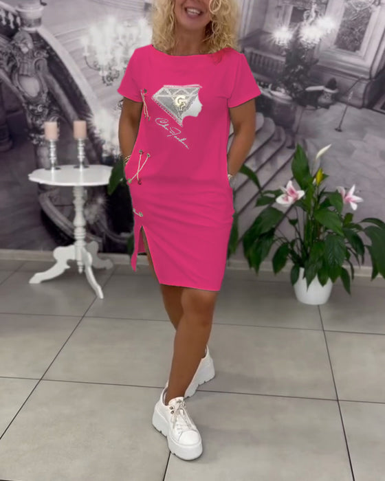 Kjole Trykket Tettsittende Splitt