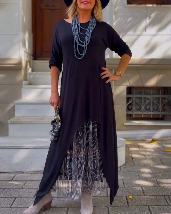 Kjole Langermet Solid Farge Uregelmessig