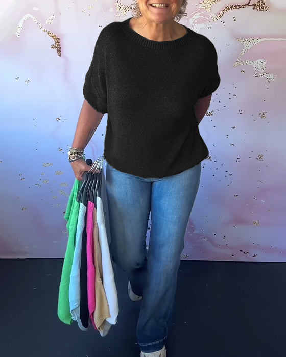 Uformell løs ensfarget genser med rund hals