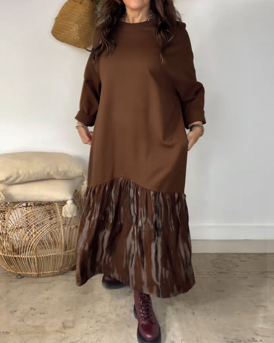 Kjole Rund Hals Uregelmessig Lappeteppetrykk