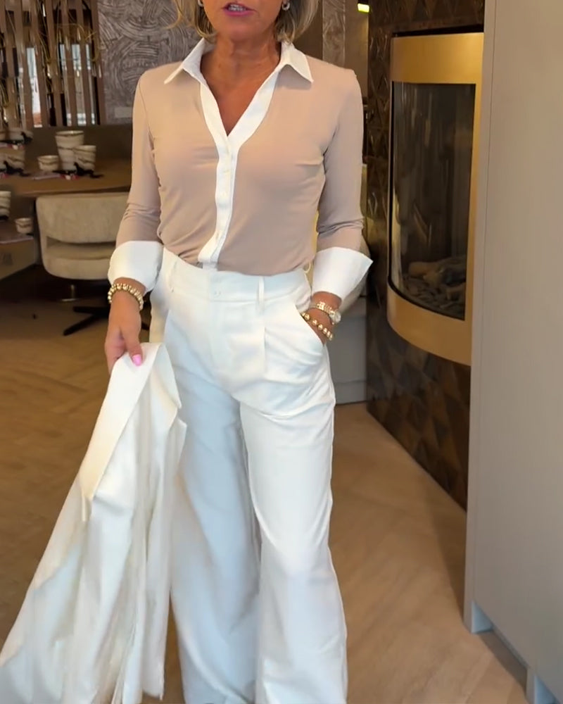 Skjorte Kontrast Panelt Lang Erm