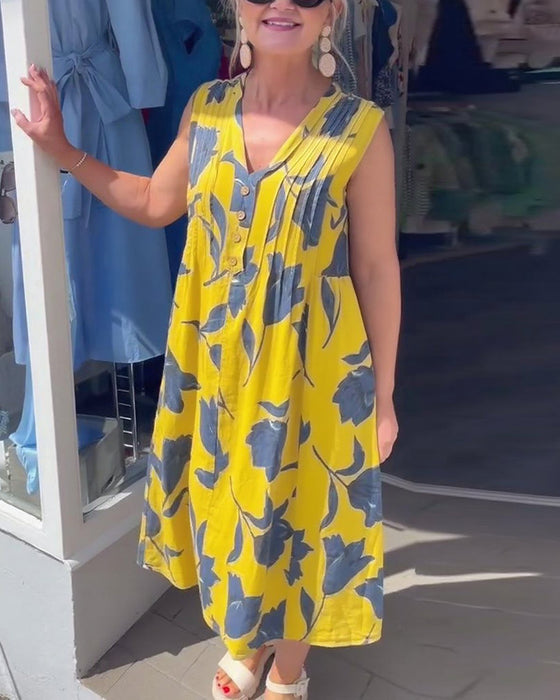 Kjole V-Hals Ermeløs Trykt