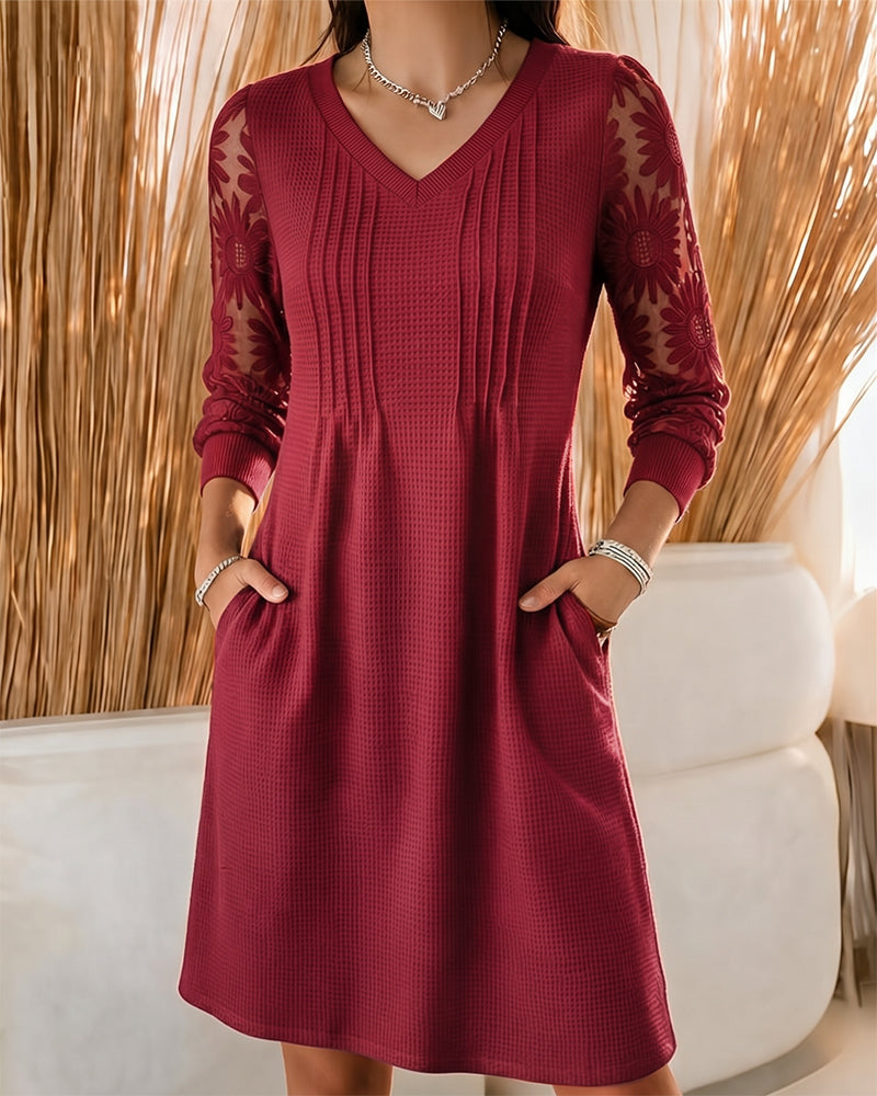 Kjole V-Hals Rynket Patchwork