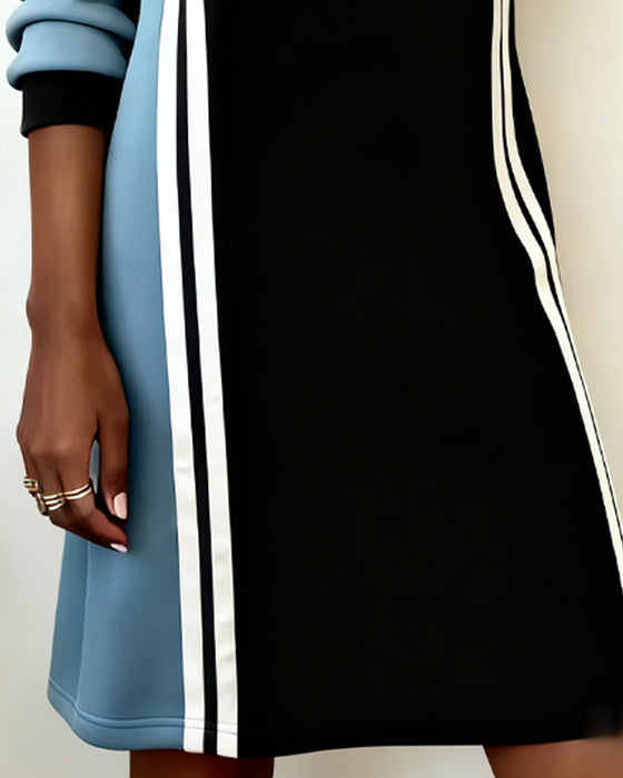 Kjole Langermet Fargeblokk Rund Halsringning Rett