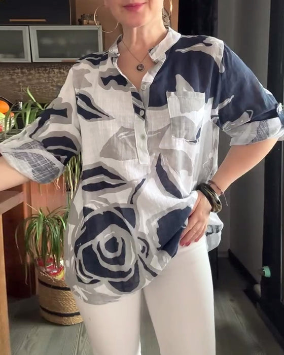 Bluse avslappet stativ krage trykt