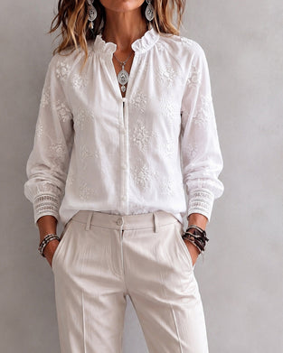 Bluse Ruffle Kant Mandarin Krage