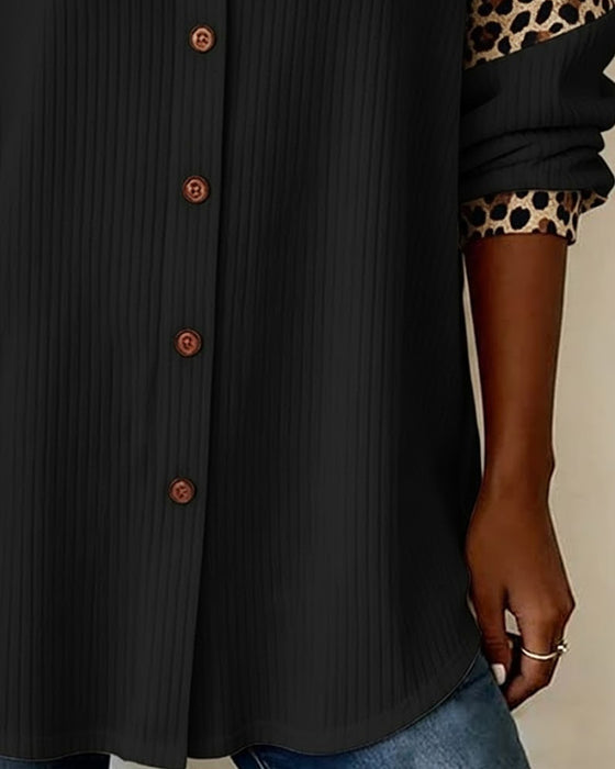 Skjorte Krage Knappet Leopardmønster