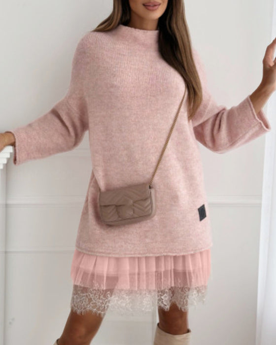 Uformelt mesh-kjolesett med høy krage i solid farge