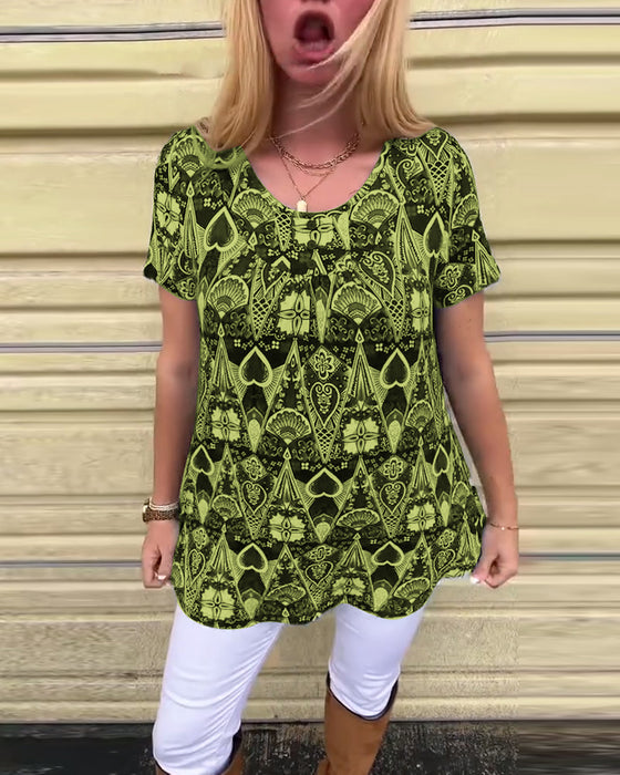 T-skjorte med rund hals og trykk, avslappet retro-print