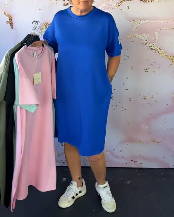 Kjole Rund Hals Casual Kort Erm Enkel