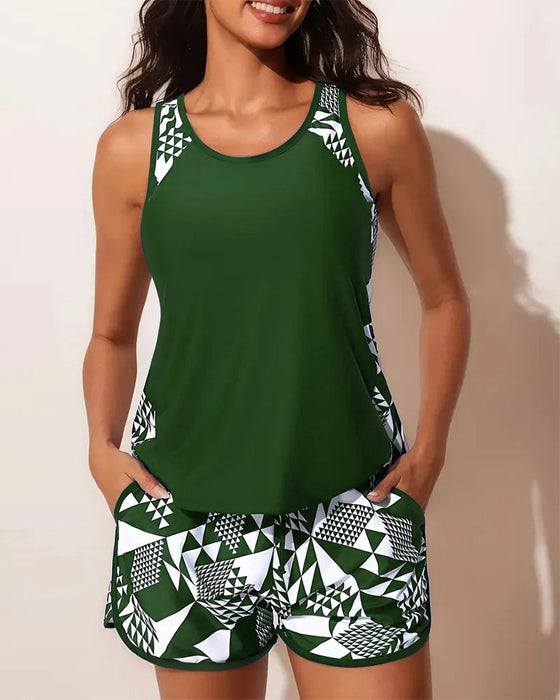 Badedrakt Tanktop Geometrisk Trykk Todelt