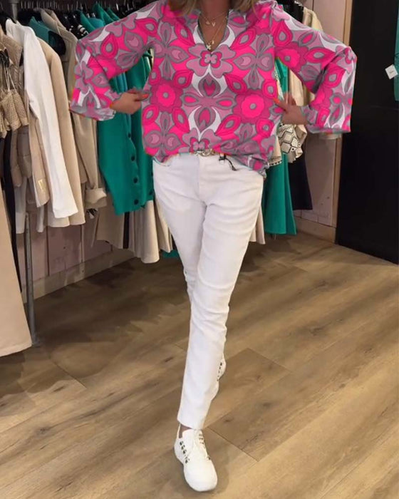 Bluse med løse, allsidige stiler og trykk