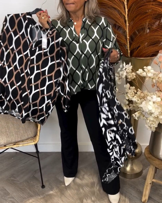 Uformell bluse med lange ermer og trykt