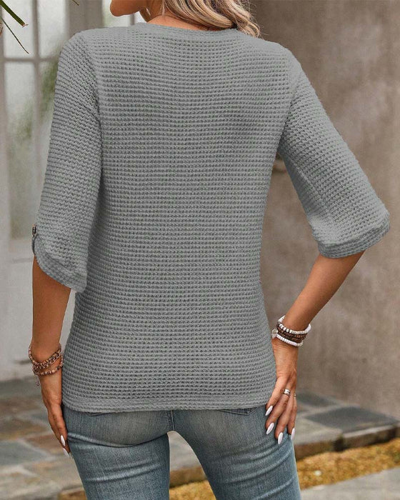 Topp Vaffelmønster Ensfarget Rund Hals