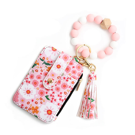 Liten Lommebok I Blomsterlær Med Nøkkelring Og Armbånd