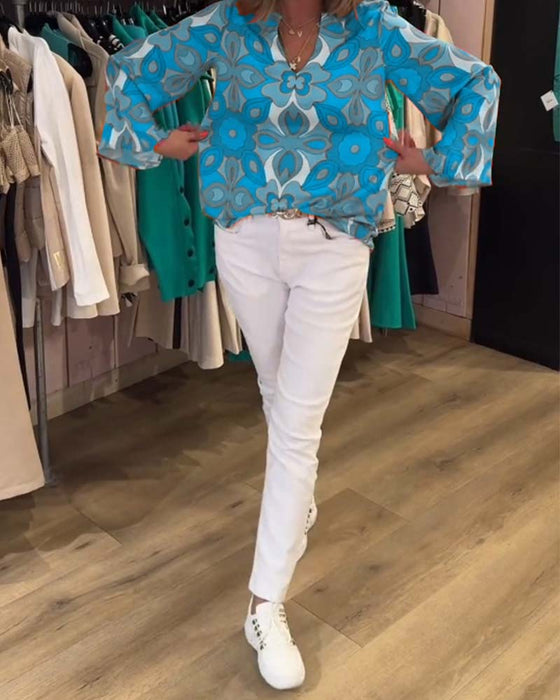 Bluse med løse, allsidige stiler og trykk