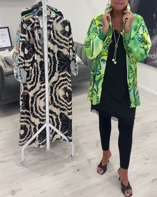 Fritidsskjorte med jakkeslag med ansiktstrykk