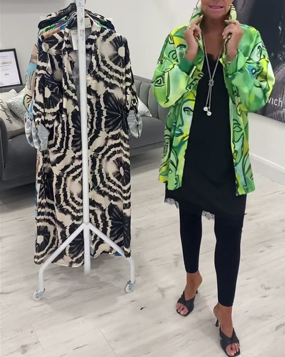 Fritidsskjorte med jakkeslag med ansiktstrykk