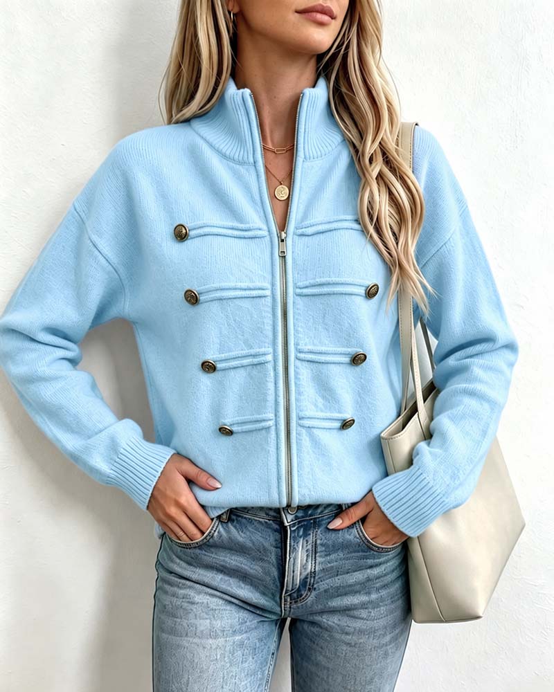 Cardigan Mandarin Krage Mote Glidelås Strikket