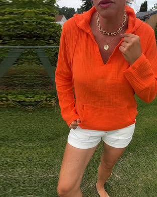 Bluse Ensfarget Med Lomme Mote