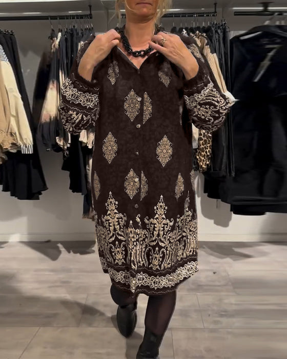 Kjole med knapp-down vintage print