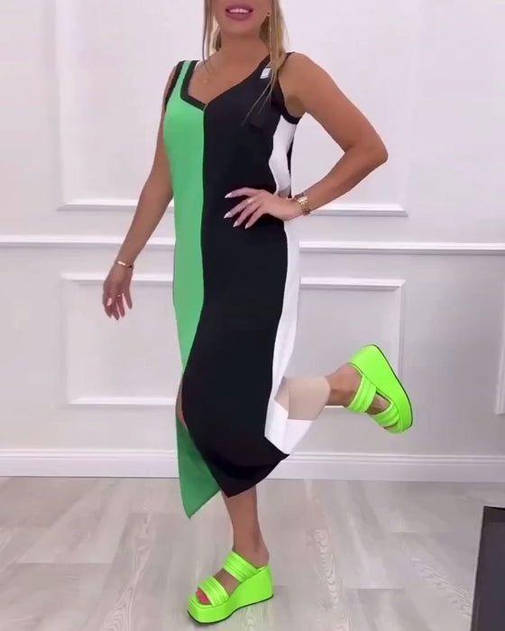 Kjole moteriktig kontrast farge slit