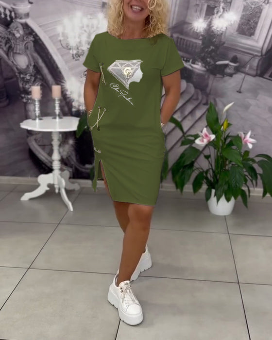 Kjole Trykket Tettsittende Splitt