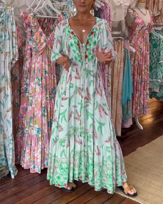 V-hals maxikjole for kvinner