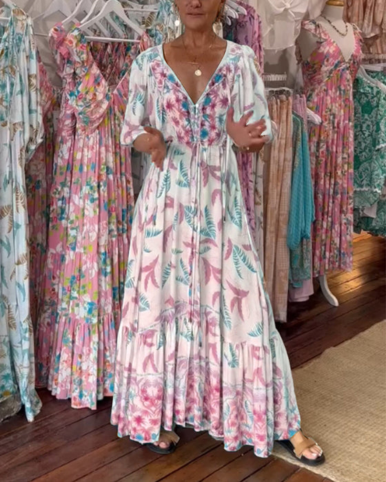 V-hals maxikjole for kvinner