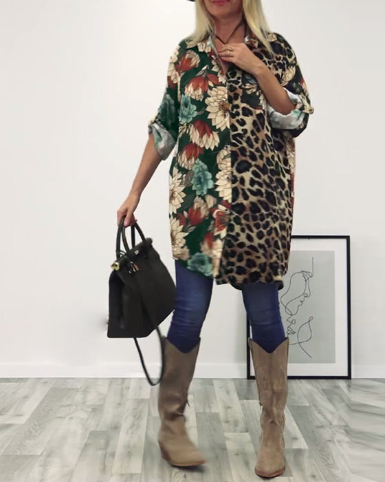 Lapel-skjorte med leopardmønster
