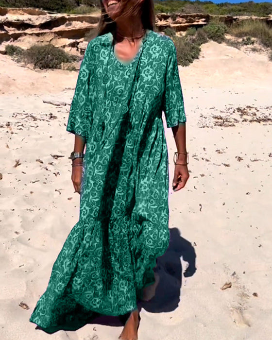 Løs 3/4-ermet kjole