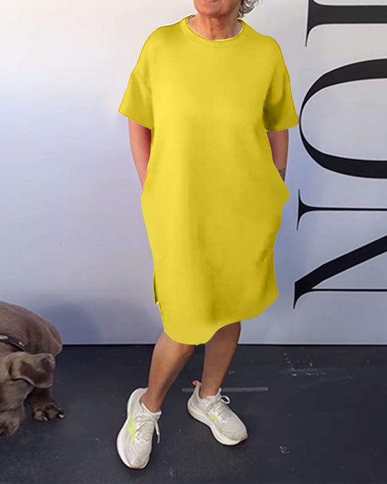 Kjole Rund Hals Casual Kort Erm Enkel