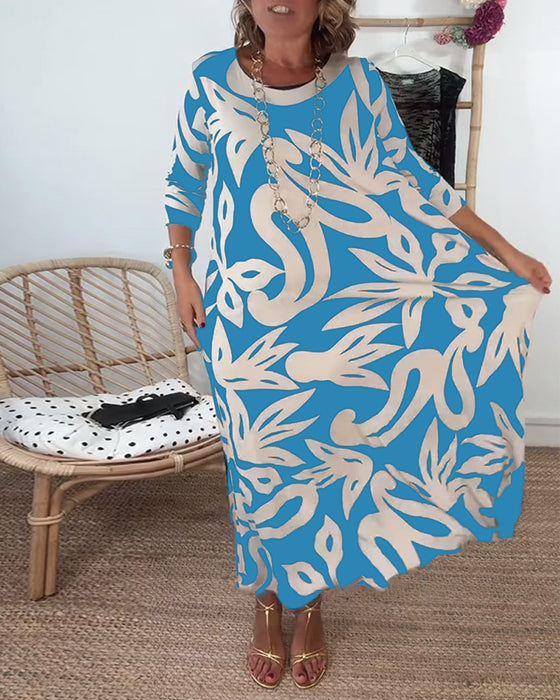 Kjole Med Rund Hals Og Lange Ermer Med Mønster